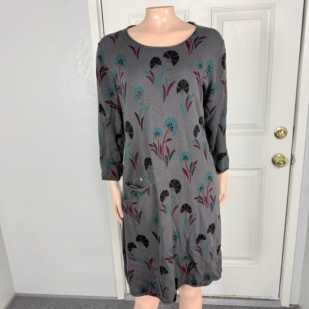 Gudrun Sjoden Women's Dress Small Sweater Knit Cotton 3/4 Floral Pocket SS15